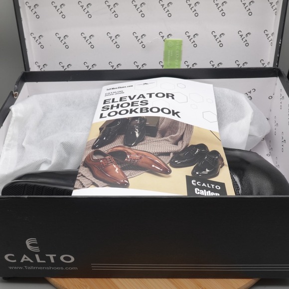 Calto Elevator Shoes Mens 7 Invisible Height Increasing Black Oxhide Leather NEW